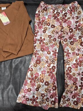 Kids Floral Wide-Leg Pants - Pink & Brown